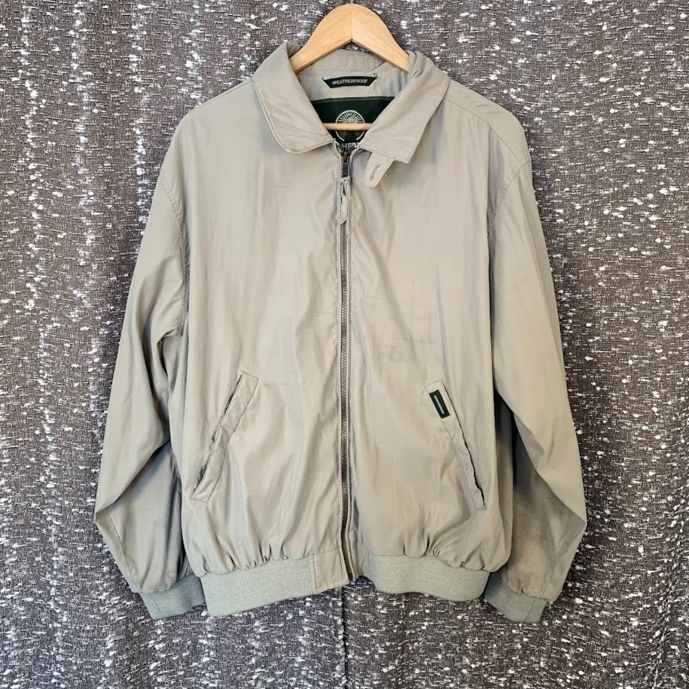 Weatherproof Jacket Men Size Large Tan‎ Suede Bomber Full Zip Up